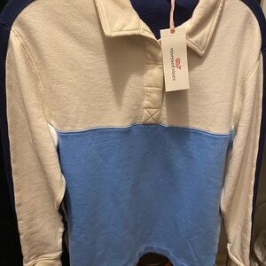 Vineyard Vines Cream and Blue Long Sleeve